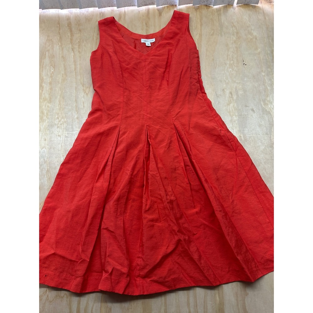 Coldwater Creek Red Sleeveless V-Neck Pleated Fit Flare Dress Petite 10 P10